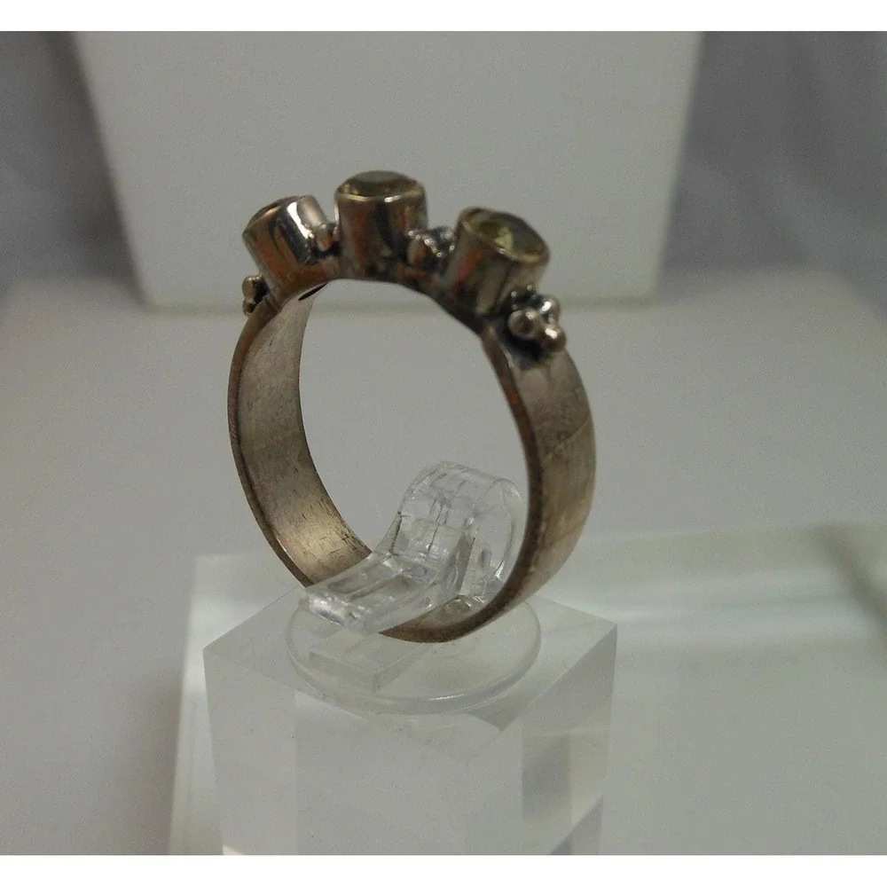 Sterling‎ Silver 925 Three Stone Citrine Granulated Artisan Band Ring Size 9.5